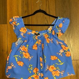 Vibrant Boho Jessica Simpson Blue and Orange Floral Top